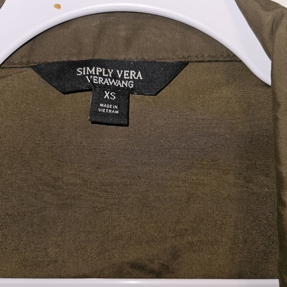 Simply Vera VeraWang Army Military Rain Coat Jacket Feminine Tied Waist XS J19 - Picture 4 of 6